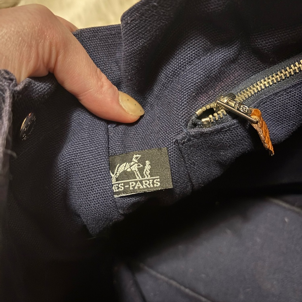 Hermes Navy Canvas Tote Bag - Picture 6 of 8